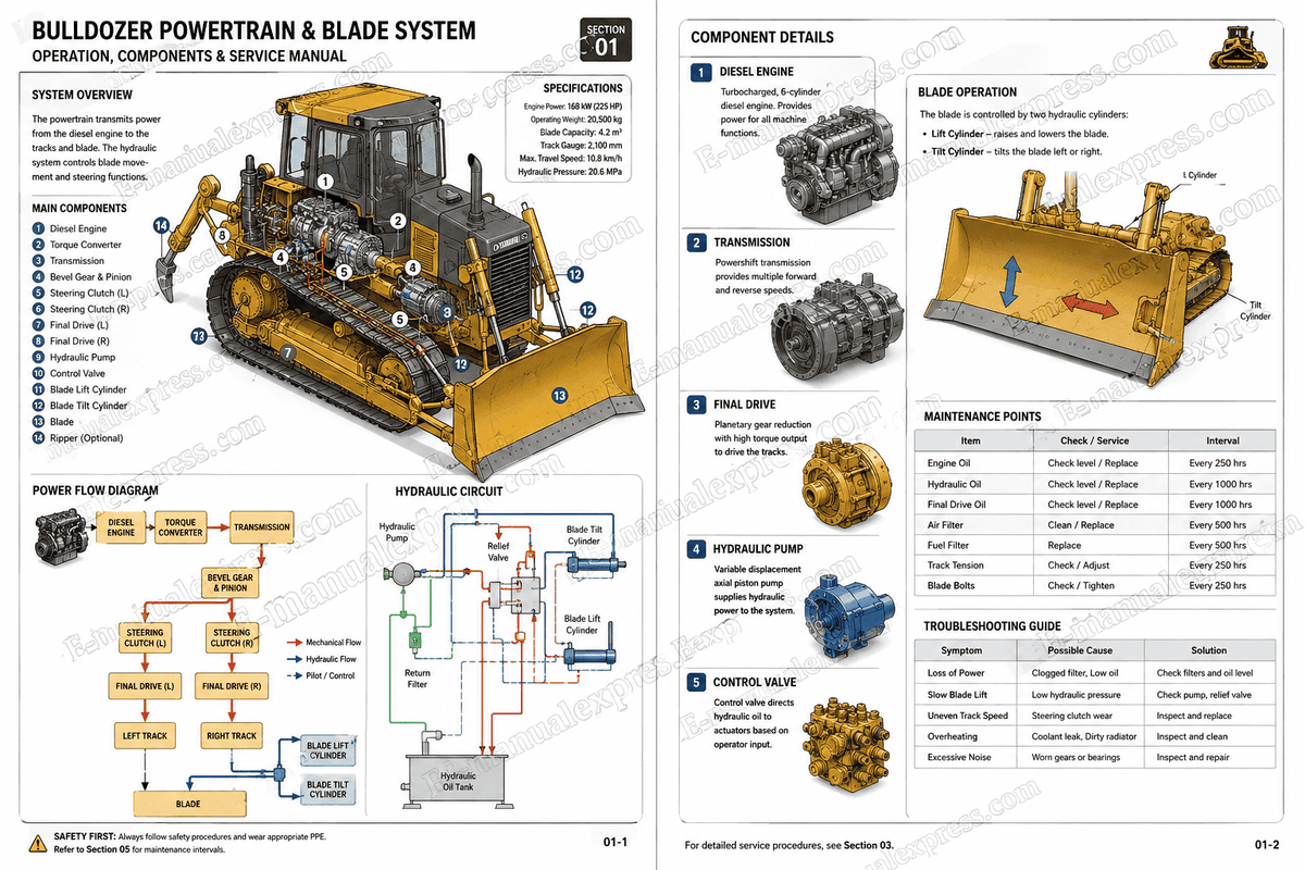 PDF Bulldozer Manual Download Transmission & Hydraulic System Guide – E ...