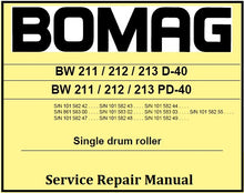 Load image into Gallery viewer, Download PDF - Bomag BW 211 212 213 D-40 PD-40 Single Drum Roller Service Repair Manual
