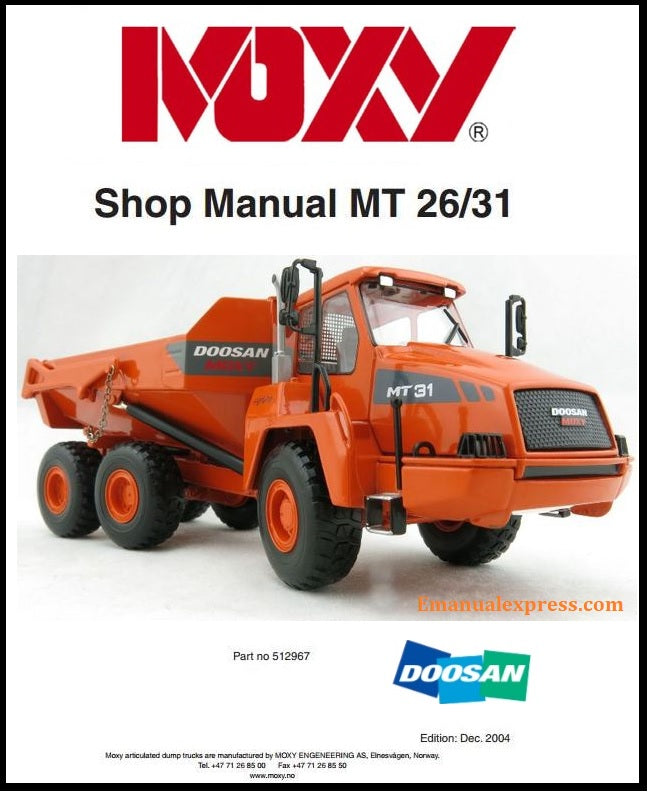 Download PDF - Doosan Moxy MT26, MT31 Articulated Dump Truck Service Repair Shop Manual