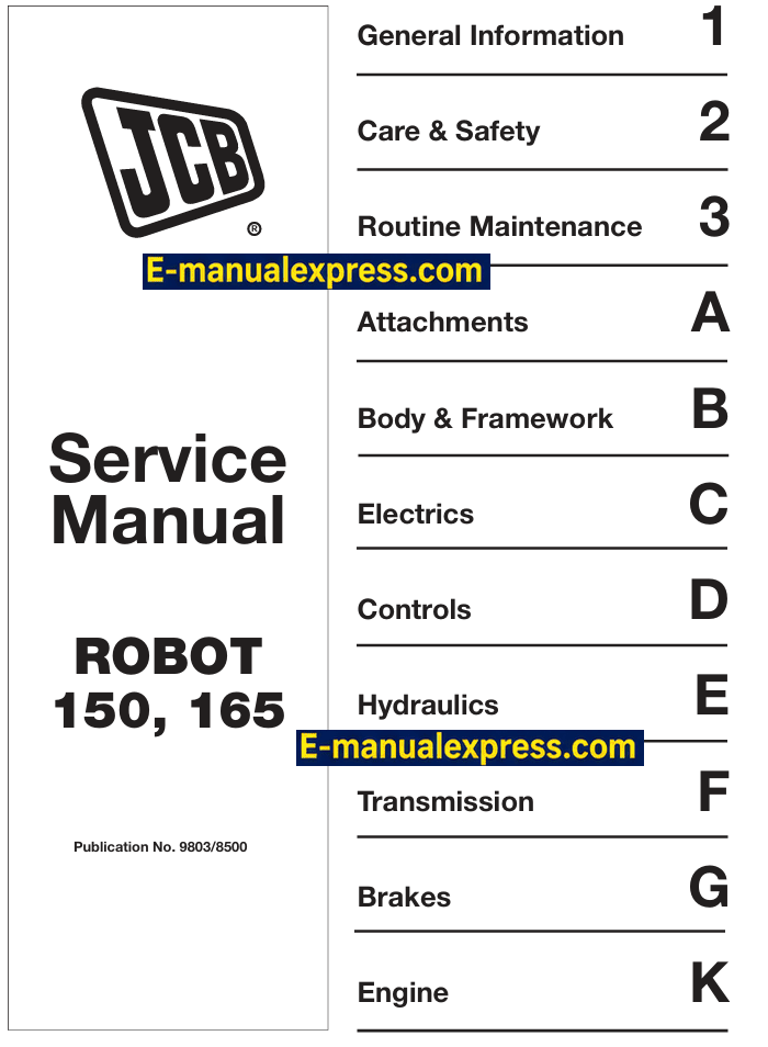 Download JCB Robot 150, 165 Skid Steer Loader PDF Service Repair Manual