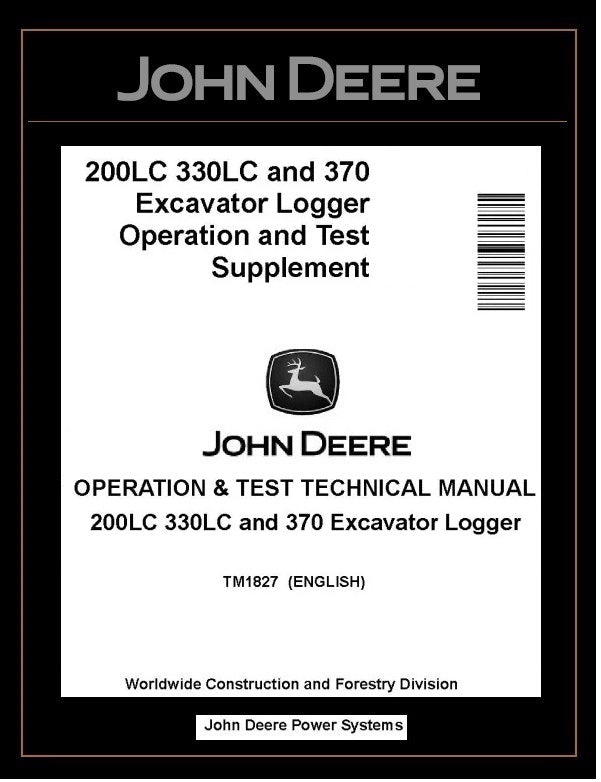 TM1827 John Deere 200LC 330LC 370 Excavator Logger Operation and Test Manual PDF