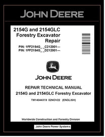 TM14044X19 John Deere 2154G, 2154GLC Forestry Excavator Repair Technical Manual PDF