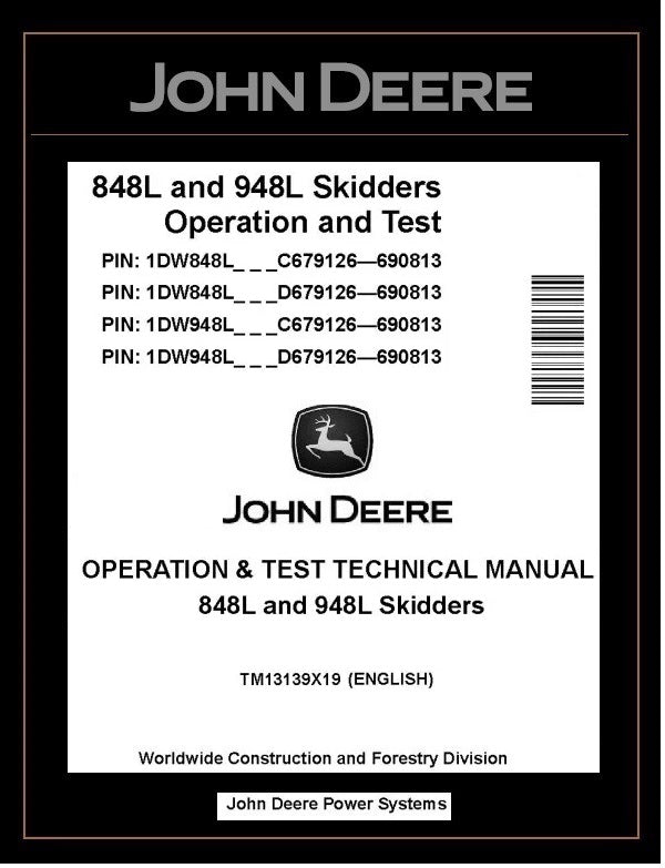 John Deere 848L & 948L Skidder Test Manual TM13139X19