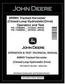 John Deere 859MH Harvester TM13184X19 Operation & Test Manual