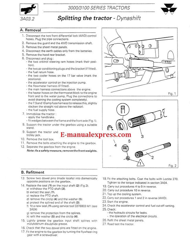 Massey Ferguson 3000 / 3100 Series (3050, 3060, 3065, 3070, 3080, 3095, 3115, 3120, 3125, 3140) Tractor Workshop Service Manual