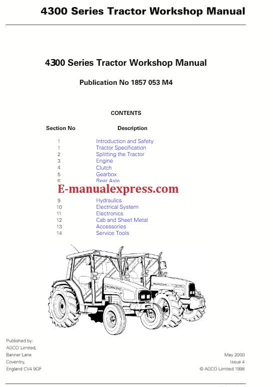 Service Workshop Manual Massey Ferguson MF 4300 Series Tractor PDF