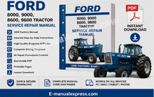 Load image into Gallery viewer, Ford 8000 9000 8600 9600 Tractor Service Repair Manual PDF Cover with Sample Manual Pages | Instant Download | E-manualexpress.com