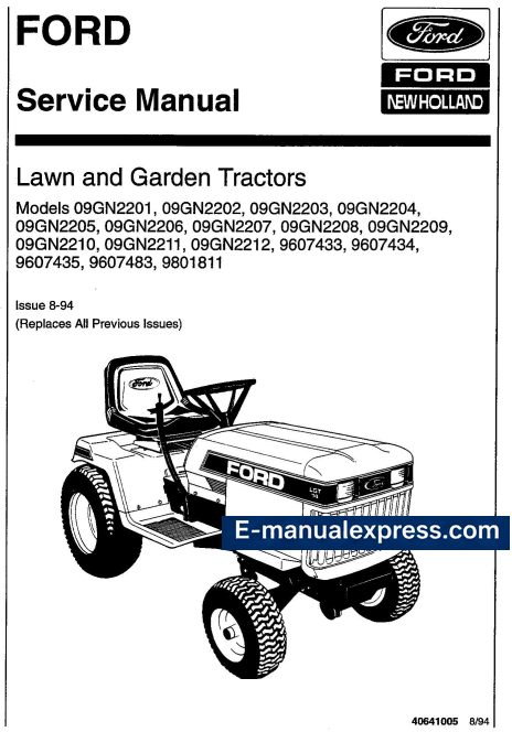 Ford LGT12 LGT12H LGT14 LGT14H LGT17 LGT17H LGT18H Lawn and Garden Tractor Service Repair Manual PDF Cover | Instant Download | E-manualexpress.com