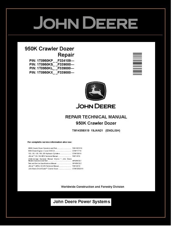 TM14358X19 REPAIR TECHNICAL MANUAL - JOHN DEERE 950K CRAWLER DOZER DOWNLOAD PDF