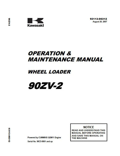 Download PDF Kawasaki 90ZV-2 Wheel Loader Operation and Maintenance Manual