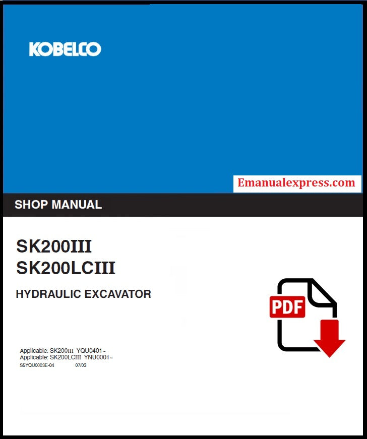 Download PDF - Kobelco SK200 III, SK200LC III Hydraulic Excavator Service Repair Shop Manual