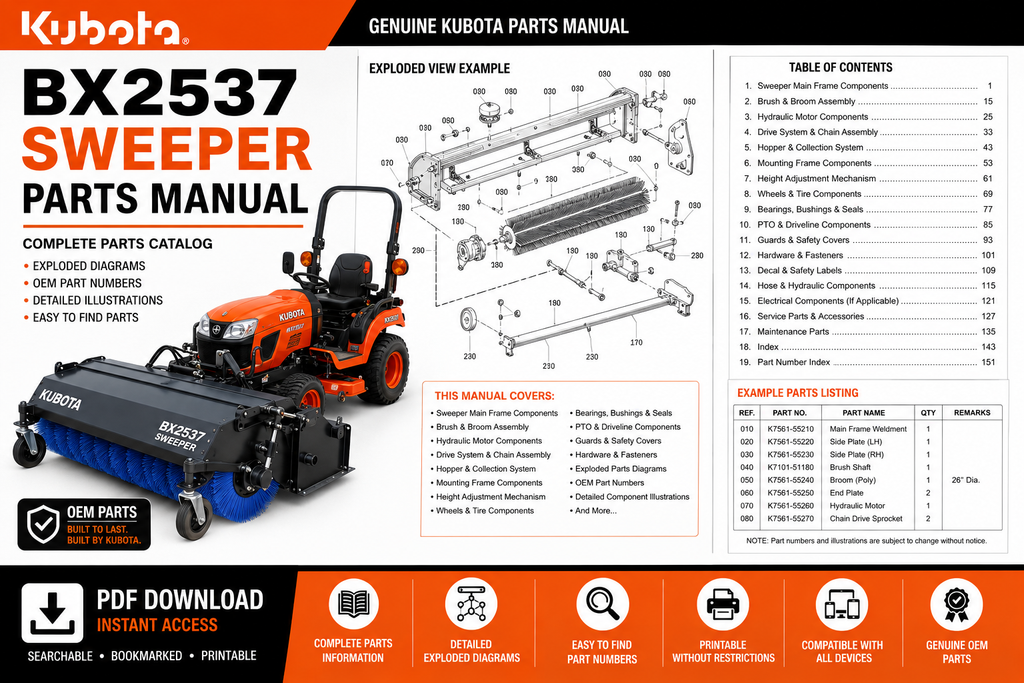 Kubota BX2537 Sweeper Parts Manual Download