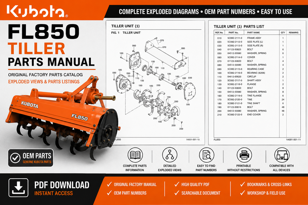 Kubota FL850 Tiller Parts Manual