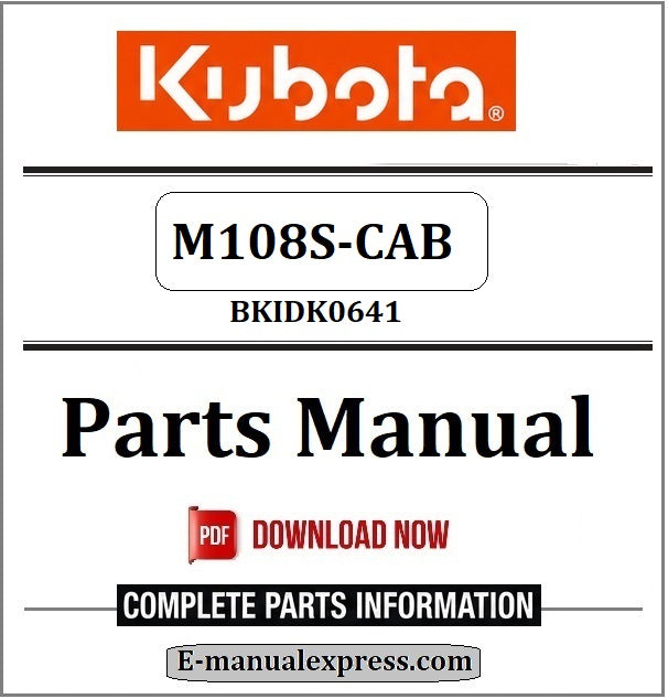 Kubota M108S-CAB Parts Manual BKIDK0641