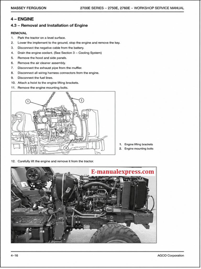 Massey Ferguson 2750E, 2760E Compact Tractor PDF Workshop Service Manual