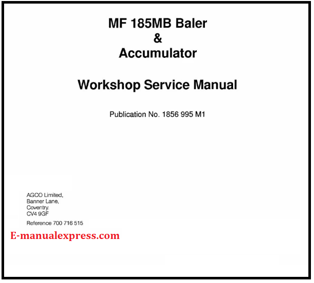 Massey Ferguson MF 185MB Baler & Accumulator Service Repair Shop Manual
