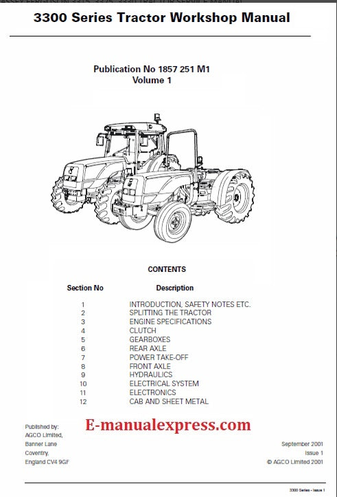 Massey Ferguson MF 3315, 3325, 3330, 3340, 3350, 3355 Tractor (3300 Series) Workshop Service Manual