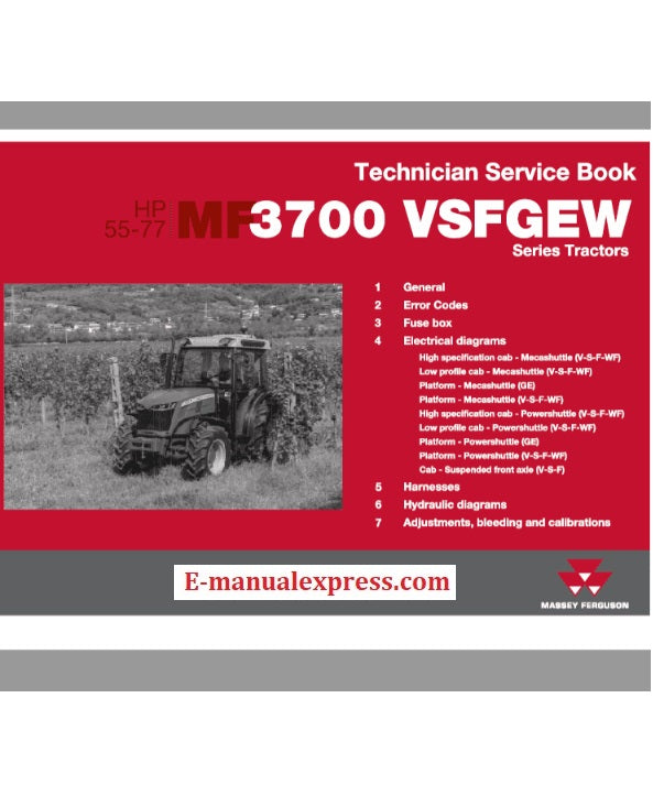 Massey Ferguson MF3700 VSFGEW Series PDF 55-77HP Technician Service Book