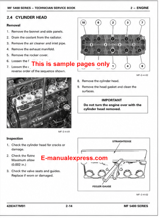 Massey Ferguson MF 5420, MF 5425, MF 5430, MF 5435, MF 5440, MF 5445, MF 5450, MF 5455, MF 5460, MF 5465, MF 5470, MF 5475, MF 5480 Tier 3 Tractor (MF5400 Series)