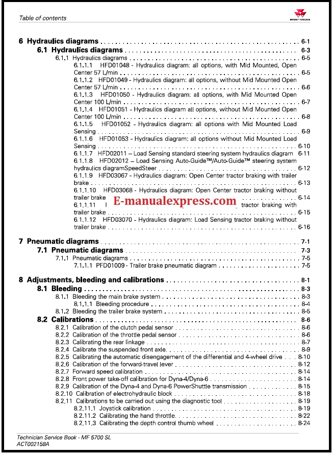 Massey Ferguson MF 5710SL, MF 5711SL, MF 5712SL, MF 5713SL Technician Service Book