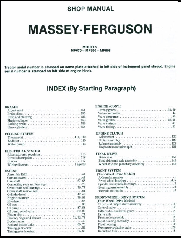Massey Ferguson MF670 MF690 MF698 Tractor PDF Shop Manual