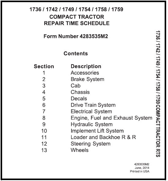 Download PDF - Massey Ferguson 1736, 1742, 1749, 1754, 1758, 1759 Compact Tractor Repair Time Schedule Manual