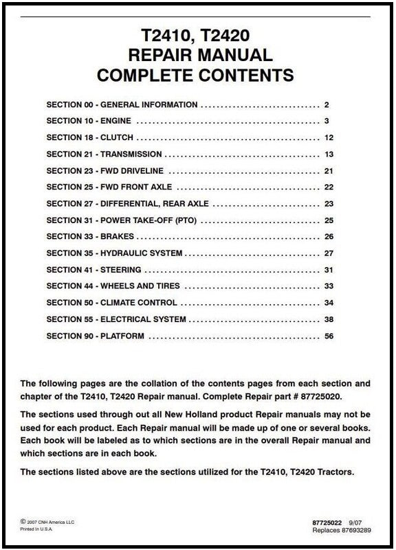 Download PDF - New Holland T2410, T2420 Tractor Service Repair Manual