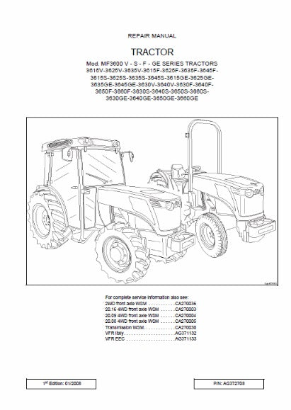 Massey Ferguson MF 3600 VSF Series GE Series Tractor (70-102HP) Workshop Service Manual