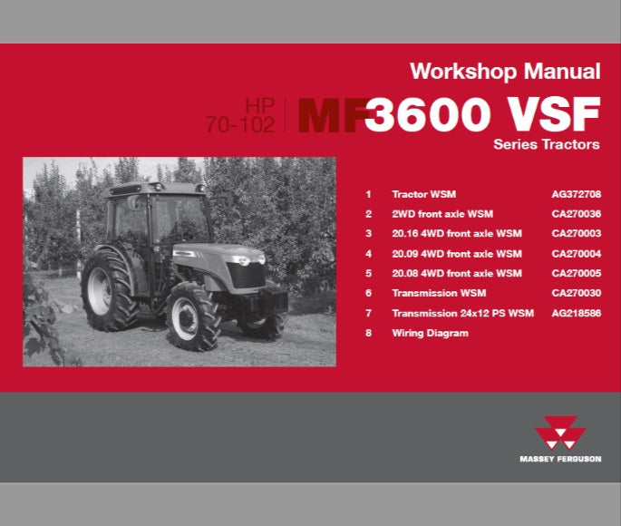 Massey Ferguson MF 3600 VSF Series GE Series Tractor (70-102HP) Workshop Service Manual