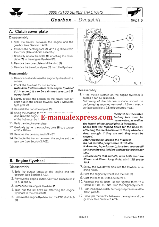 Massey Ferguson 3000 / 3100 Series (3050, 3060, 3065, 3070, 3080, 3095, 3115, 3120, 3125, 3140) Tractor Workshop Service Manual