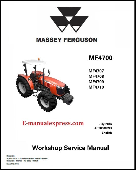 Service Workshop Manual Massey Ferguson MF4707, MF4708, MF4709, MF4710 Tractor