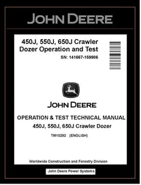 John Deere TM10292 Manual PDF – 450J 550J 650J Crawler Dozer Operation and Test Technical (SN. 141667-159986) Download