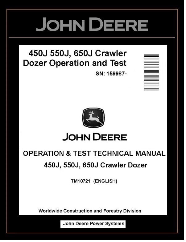 John Deere TM10721 Manual PDF – 450J 550J 650J Crawler Dozer Operation and Test Technical Download