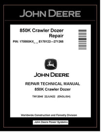 John Deere TM12046 Manual PDF – 850K Crawler Dozer Service Repair Technical (SN. E178122-271265) Download