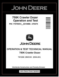John Deere TM12266 Manual PDF – 750K Crawler Dozer Operation and Test Technical  (SN. E216966-270478) Download