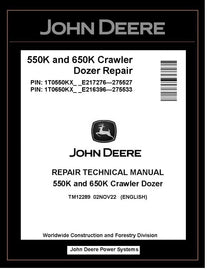 John Deere TM12289 Manual PDF – 550K 650K Crawler Dozer Service Repair Technical Download