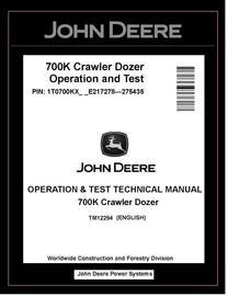 John Deere TM12294 Manual PDF – 700K Crawler Dozer Operation and Test Technical (SN. E217278-275435) Download