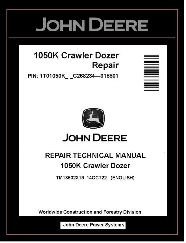 John Deere TM13602X19 Manual PDF – 1050K Crawler Dozer Repair Technical Download
