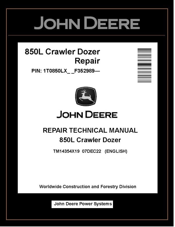 TM14354X19 REPAIR TECHNICAL MANUAL - JOHN DEERE 850L CRAWLER DOZER DOWNLOAD PDF